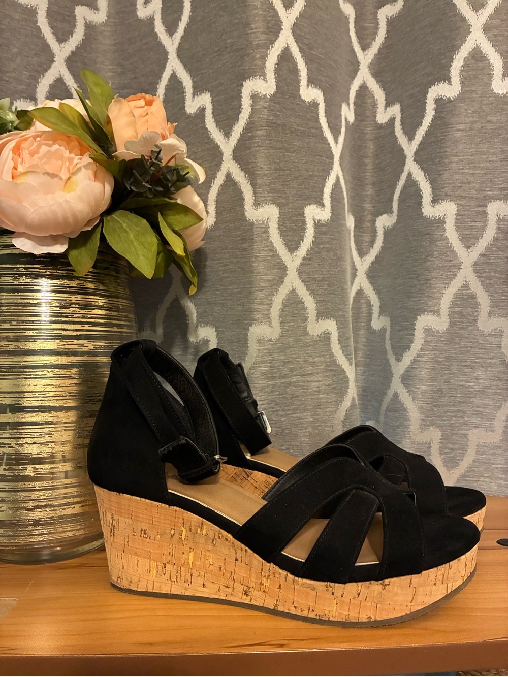 Torrid Black Cork Espadrille Wedge Sandals - 8 Wide